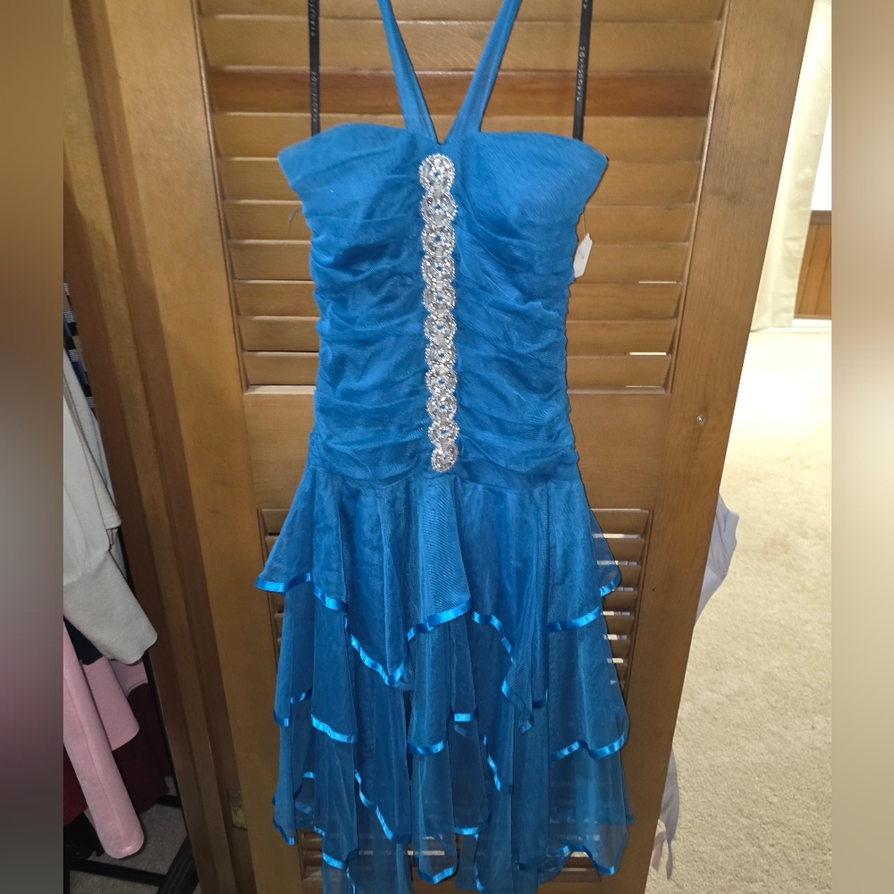 Masquerade Teal Dress with Silver Label